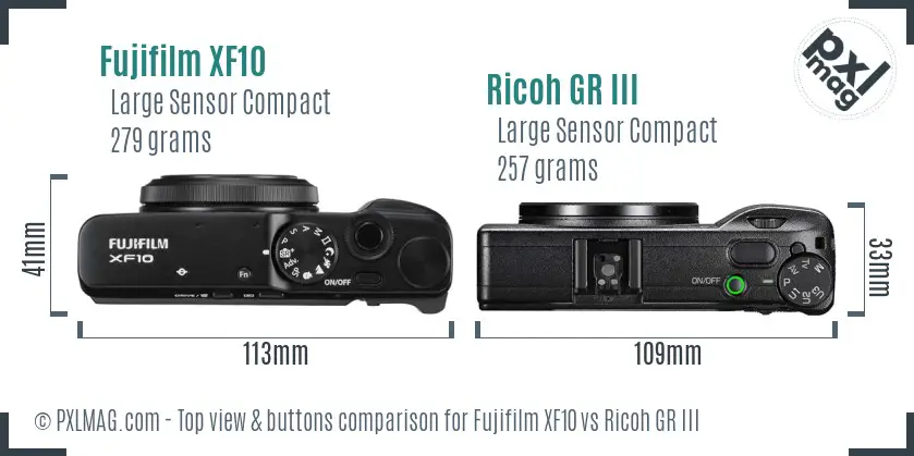 Fujifilm XF10 vs Ricoh GR III top view buttons comparison