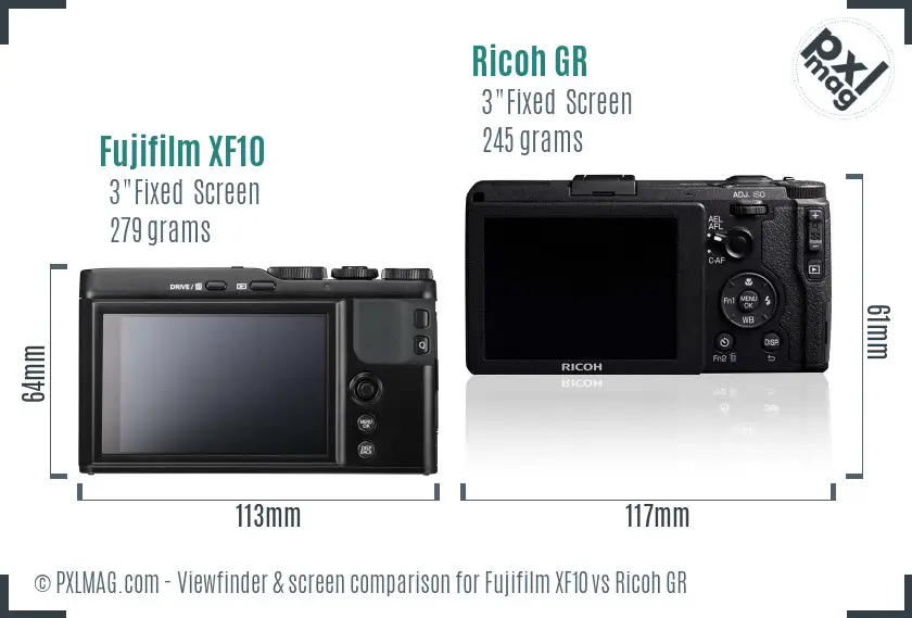 Fujifilm XF10 vs Ricoh GR Screen and Viewfinder comparison