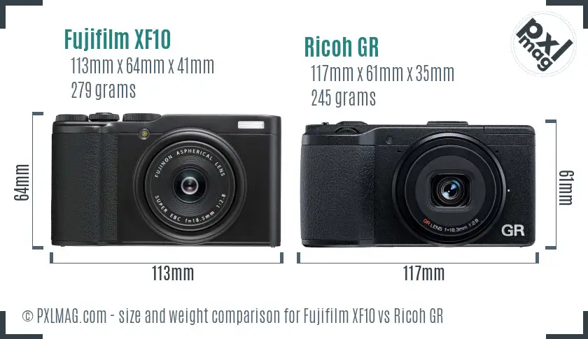 Fujifilm XF10 vs Ricoh GR size comparison