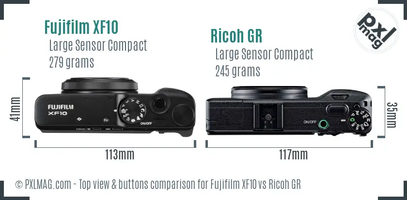 Fujifilm XF10 vs Ricoh GR top view buttons comparison