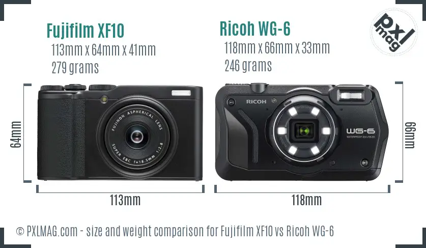 Fujifilm XF10 vs Ricoh WG-6 size comparison