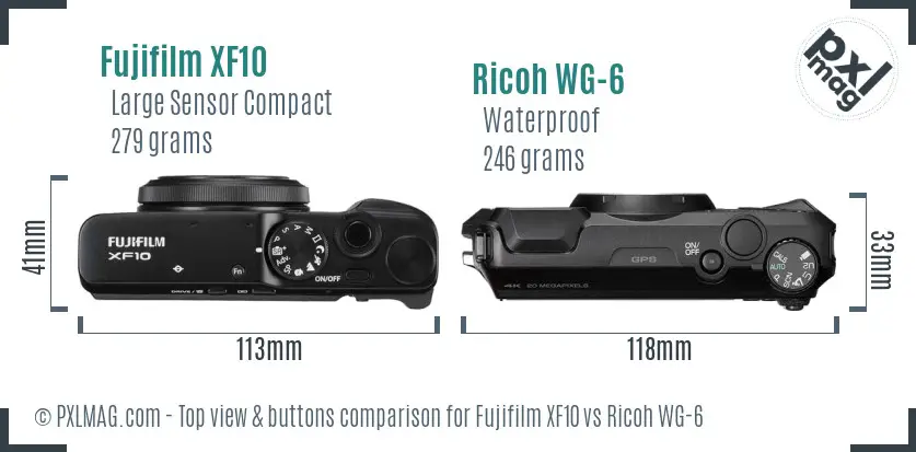 Fujifilm XF10 vs Ricoh WG-6 top view buttons comparison