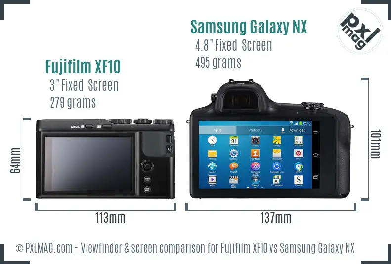 Fujifilm XF10 vs Samsung Galaxy NX Screen and Viewfinder comparison