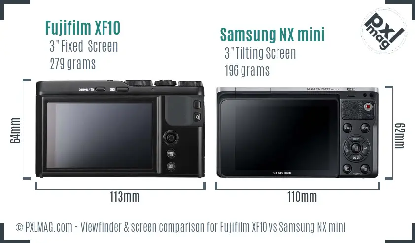 Fujifilm XF10 vs Samsung NX mini Screen and Viewfinder comparison