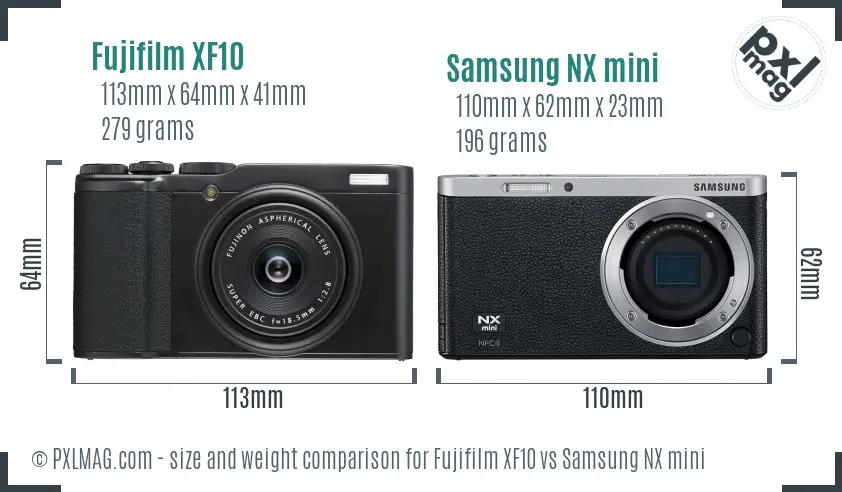 Fujifilm XF10 vs Samsung NX mini size comparison