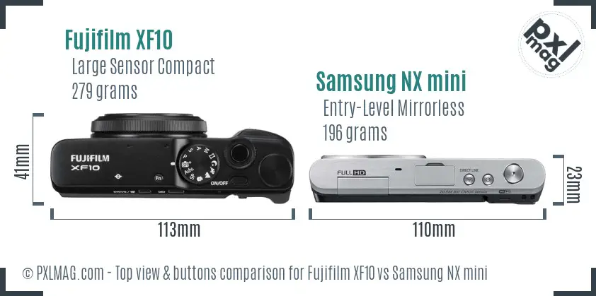 Fujifilm XF10 vs Samsung NX mini top view buttons comparison