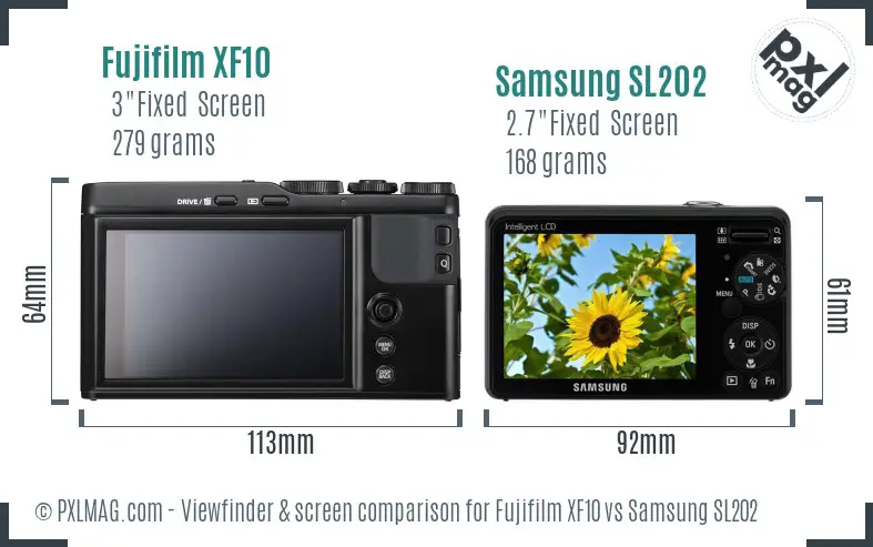 Fujifilm XF10 vs Samsung SL202 Screen and Viewfinder comparison