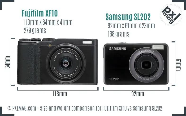 Fujifilm XF10 vs Samsung SL202 size comparison