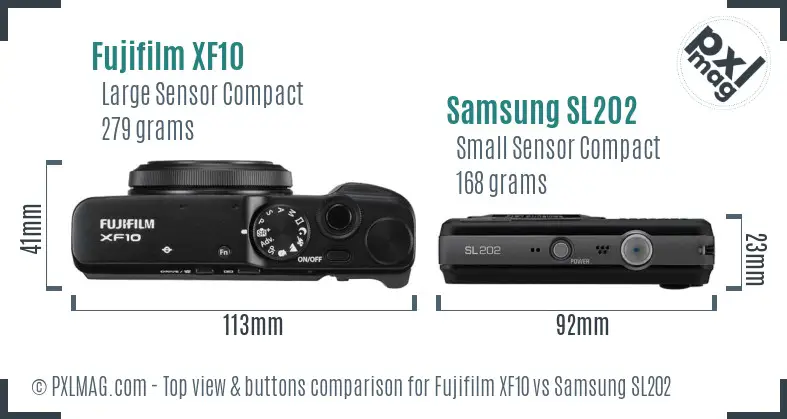 Fujifilm XF10 vs Samsung SL202 top view buttons comparison