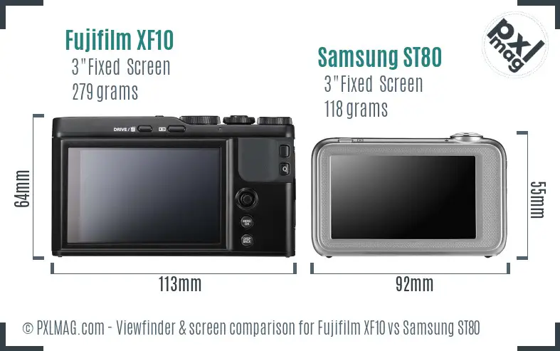 Fujifilm XF10 vs Samsung ST80 Screen and Viewfinder comparison