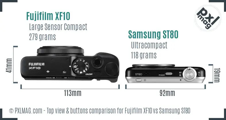 Fujifilm XF10 vs Samsung ST80 top view buttons comparison