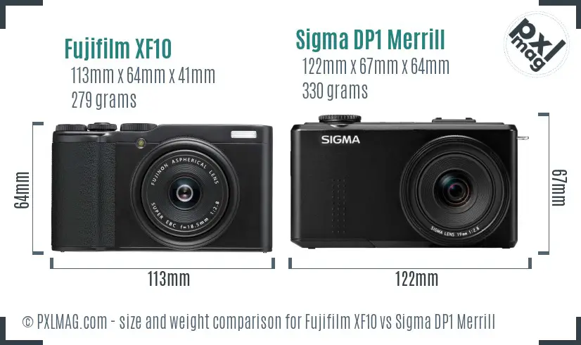 Fujifilm XF10 vs Sigma DP1 Merrill size comparison