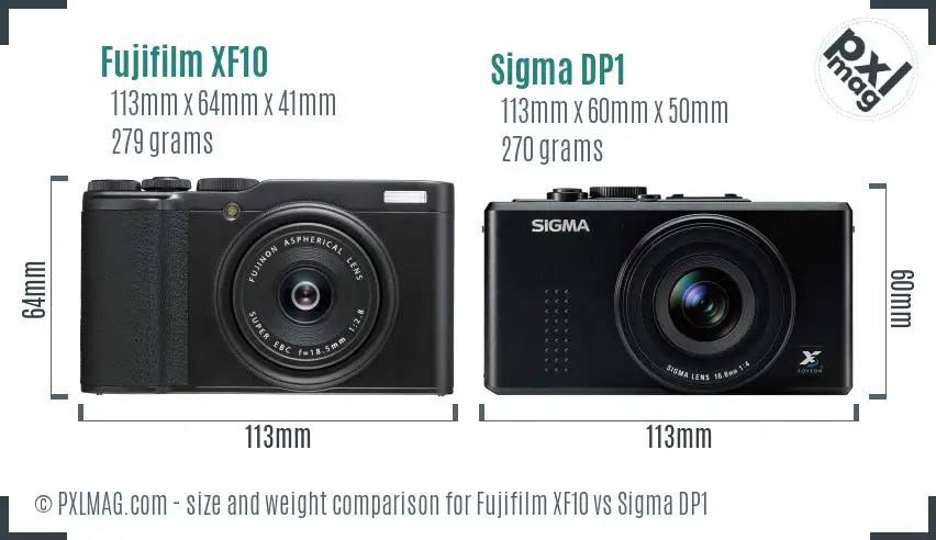 Fujifilm XF10 vs Sigma DP1 size comparison