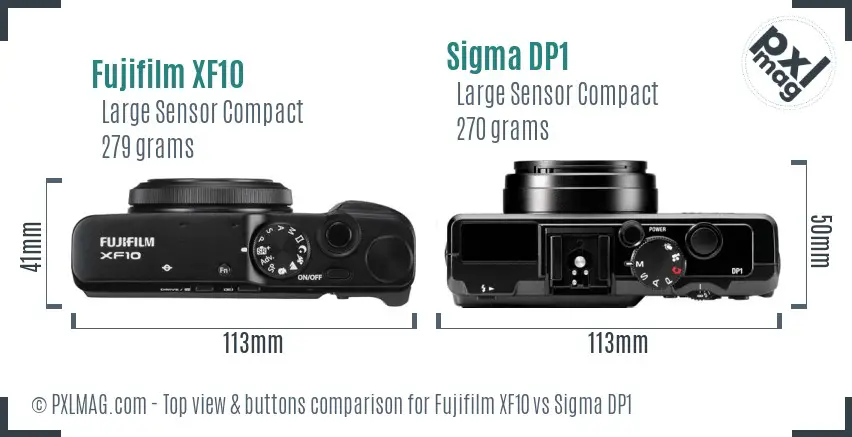 Fujifilm XF10 vs Sigma DP1 top view buttons comparison