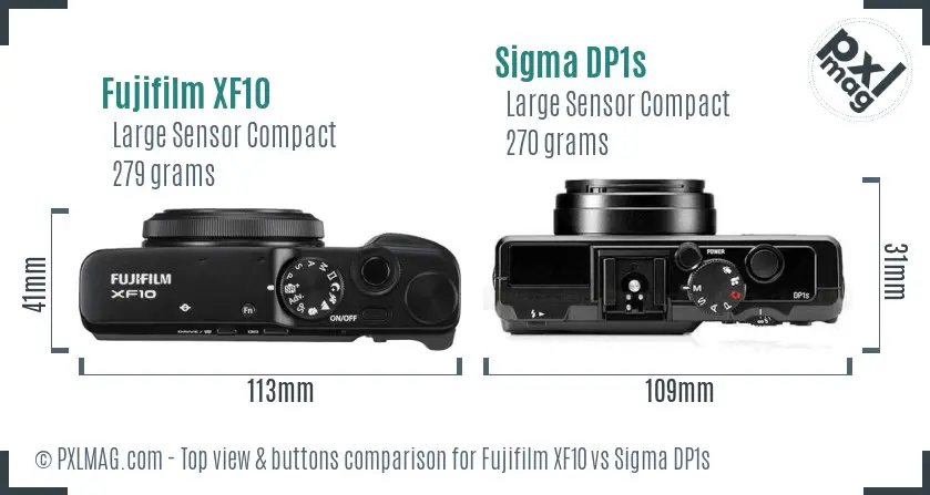 Fujifilm XF10 vs Sigma DP1s top view buttons comparison