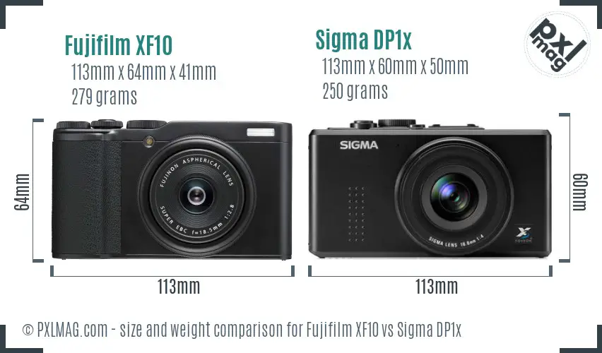 Fujifilm XF10 vs Sigma DP1x size comparison