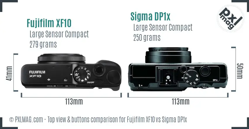 Fujifilm XF10 vs Sigma DP1x top view buttons comparison