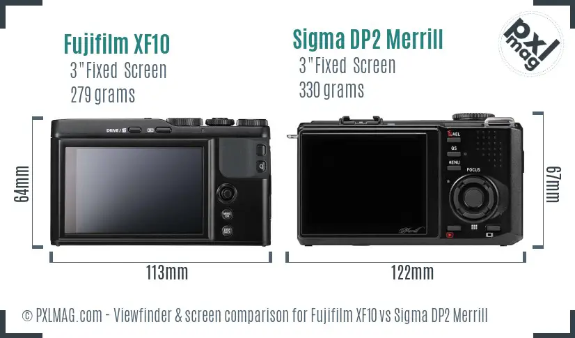 Fujifilm XF10 vs Sigma DP2 Merrill Screen and Viewfinder comparison