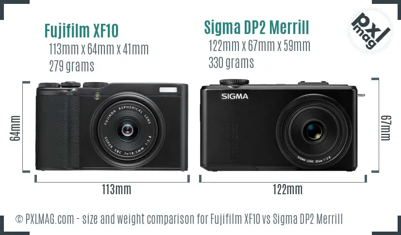 Fujifilm XF10 vs Sigma DP2 Merrill size comparison
