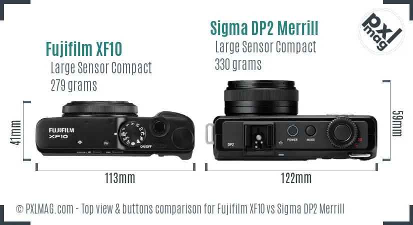 Fujifilm XF10 vs Sigma DP2 Merrill top view buttons comparison