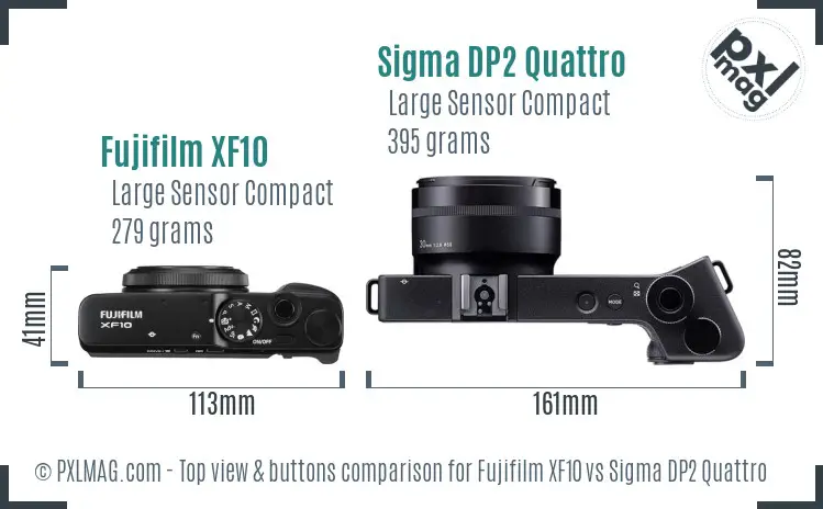 Fujifilm XF10 vs Sigma DP2 Quattro top view buttons comparison