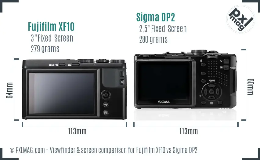 Fujifilm XF10 vs Sigma DP2 Screen and Viewfinder comparison