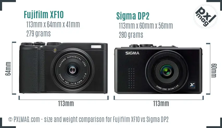 Fujifilm XF10 vs Sigma DP2 size comparison