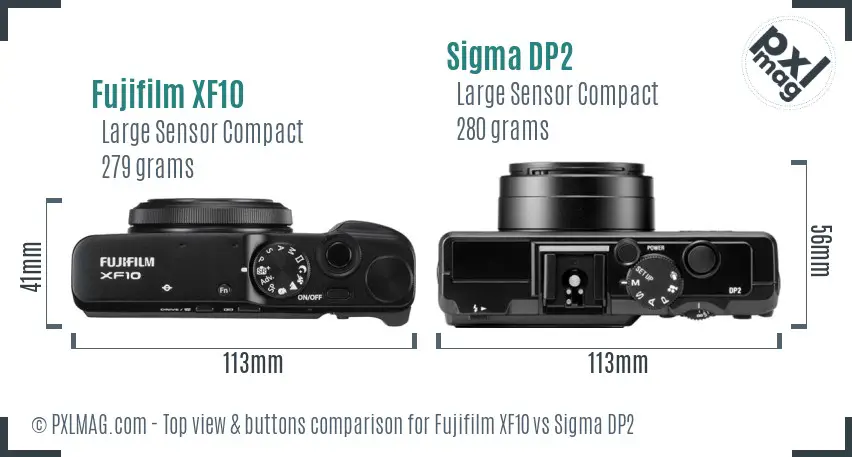 Fujifilm XF10 vs Sigma DP2 top view buttons comparison