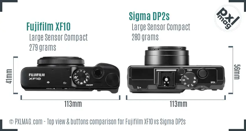 Fujifilm XF10 vs Sigma DP2s top view buttons comparison