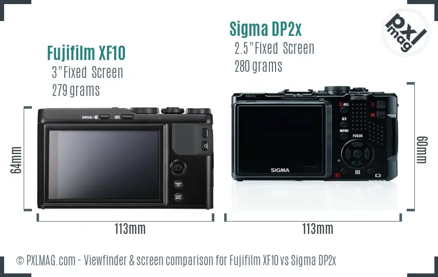 Fujifilm XF10 vs Sigma DP2x Screen and Viewfinder comparison