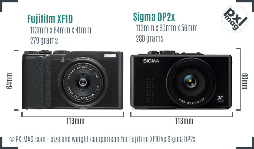 Fujifilm XF10 vs Sigma DP2x size comparison