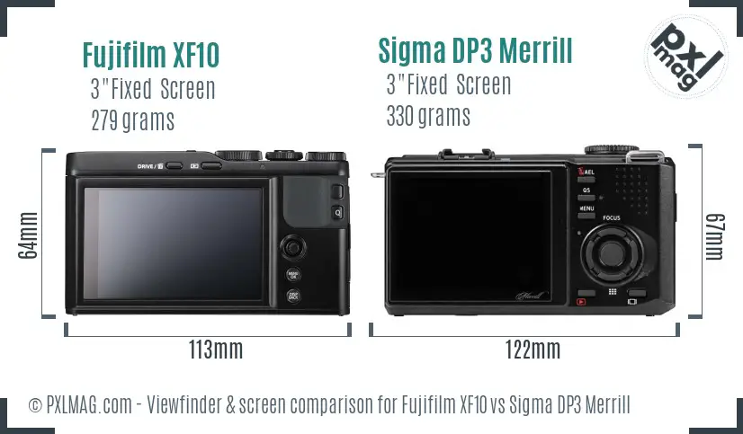 Fujifilm XF10 vs Sigma DP3 Merrill Screen and Viewfinder comparison