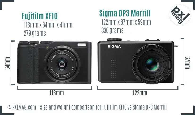 Fujifilm XF10 vs Sigma DP3 Merrill size comparison