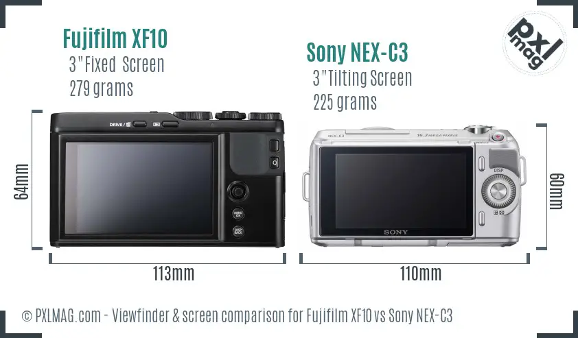 Fujifilm XF10 vs Sony NEX-C3 Screen and Viewfinder comparison