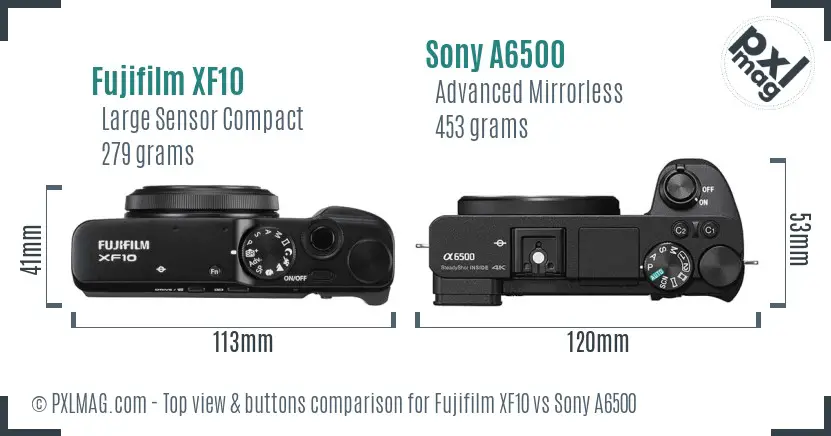 Fujifilm XF10 vs Sony A6500 top view buttons comparison