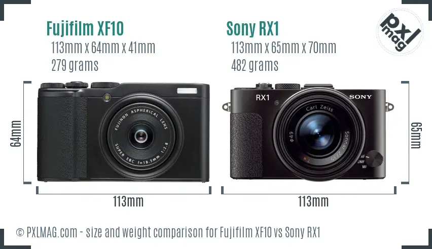 Fujifilm XF10 vs Sony RX1 size comparison