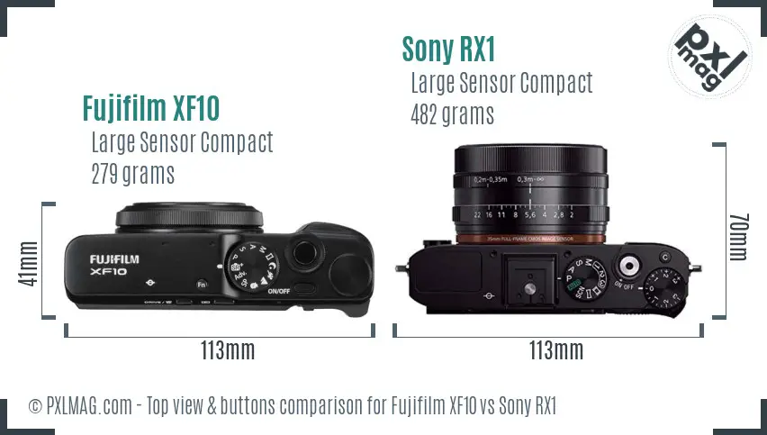 Fujifilm XF10 vs Sony RX1 top view buttons comparison