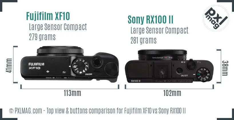 Fujifilm XF10 vs Sony RX100 II top view buttons comparison