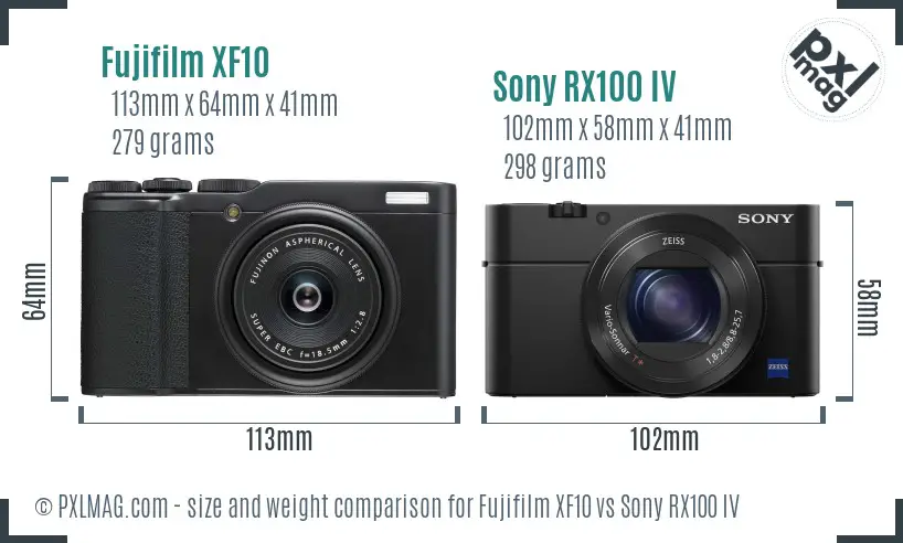 Fujifilm XF10 vs Sony RX100 IV size comparison