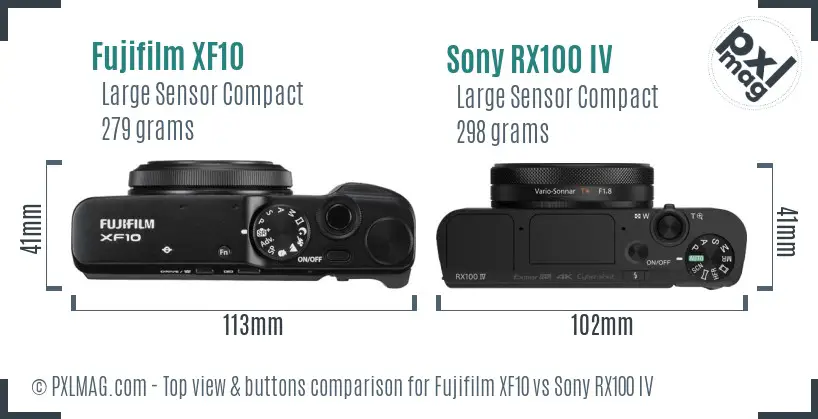 Fujifilm XF10 vs Sony RX100 IV top view buttons comparison
