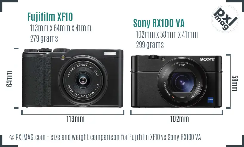 Fujifilm XF10 vs Sony RX100 VA size comparison