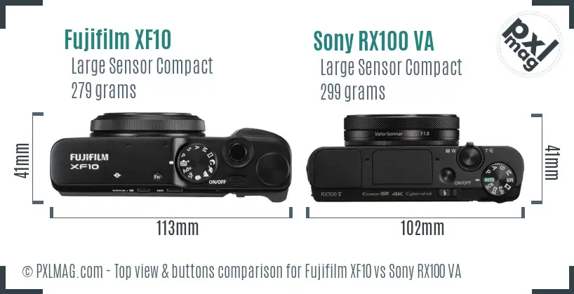 Fujifilm XF10 vs Sony RX100 VA top view buttons comparison