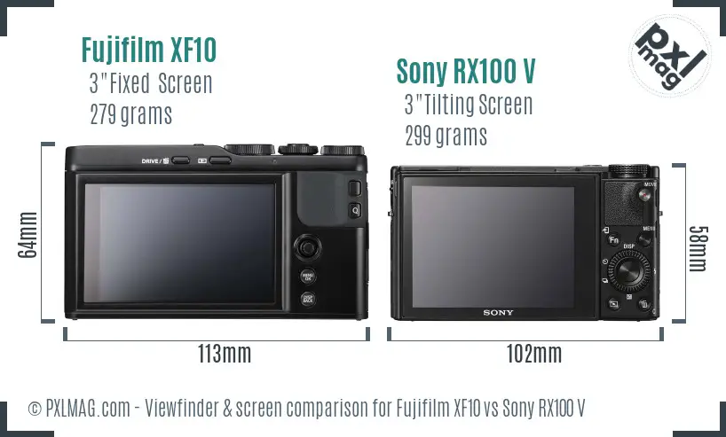 Fujifilm XF10 vs Sony RX100 V Screen and Viewfinder comparison