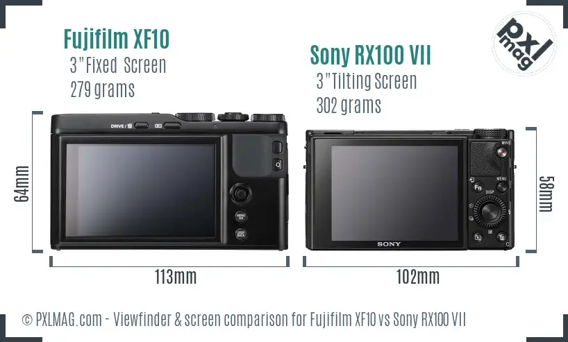 Fujifilm XF10 vs Sony RX100 VII Screen and Viewfinder comparison