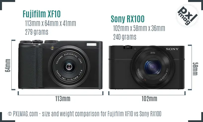 Fujifilm XF10 vs Sony RX100 size comparison