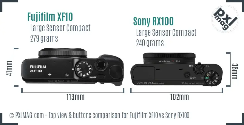 Fujifilm XF10 vs Sony RX100 top view buttons comparison