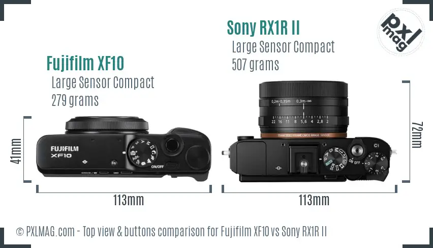 Fujifilm XF10 vs Sony RX1R II top view buttons comparison