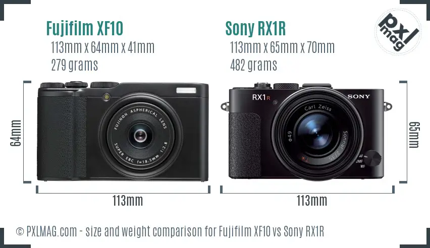 Fujifilm XF10 vs Sony RX1R size comparison