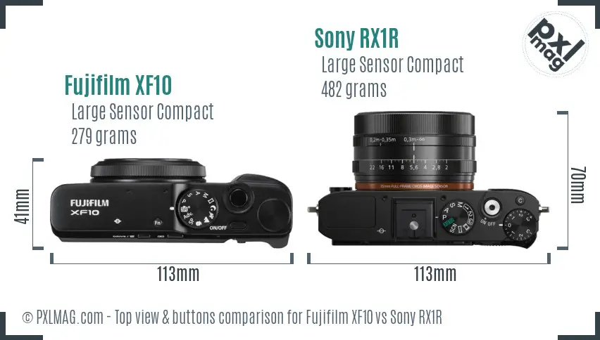 Fujifilm XF10 vs Sony RX1R top view buttons comparison
