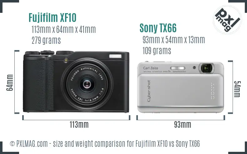 Fujifilm XF10 vs Sony TX66 size comparison